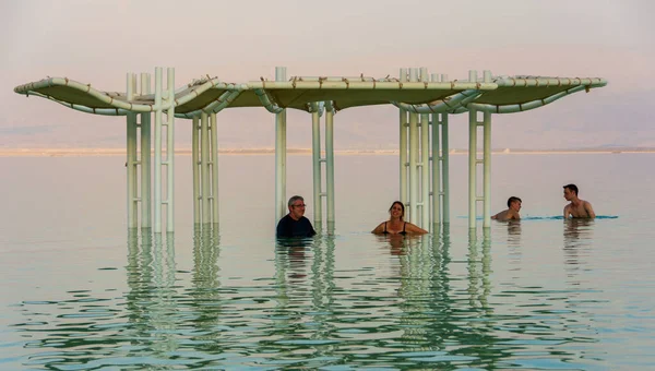 Dead Sea Israel Oct 2019 People Swimming Floating Ejoying Warm — Stock Photo, Image