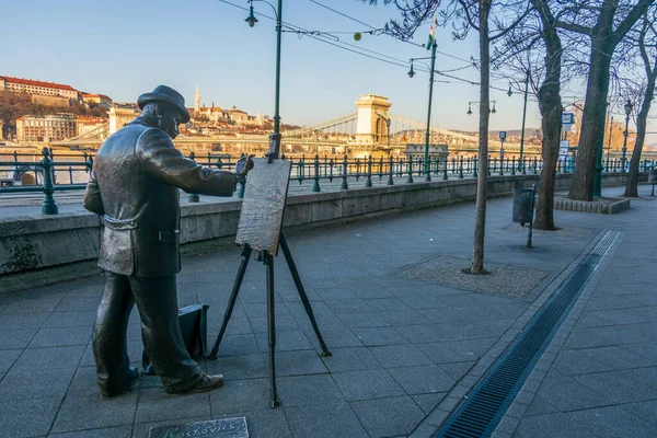 Budapest Dic 2019 Estatua Única Vistas Panorámicas Del Lado Buda — Foto de Stock