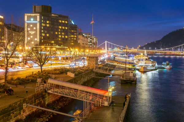 Budapest Grudzień 2019 Piękny Budapeszt Węgry Port Dabune River Błękitnej — Zdjęcie stockowe