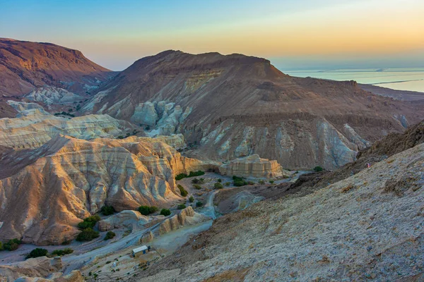 Den Färgstarka Ökensanden Judiska Bergen Med Utsikt Över Döda Havet — Stockfoto