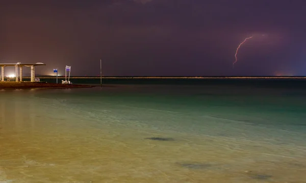 Creative Image Dead Sea Night Showing Lightning Bolt — Stock Photo, Image
