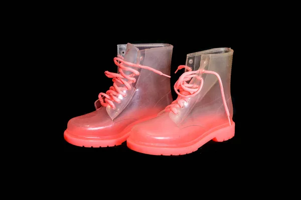 Special Translucent Pink Girl Woman High Top Waterproof Platic Boots — Stock Photo, Image