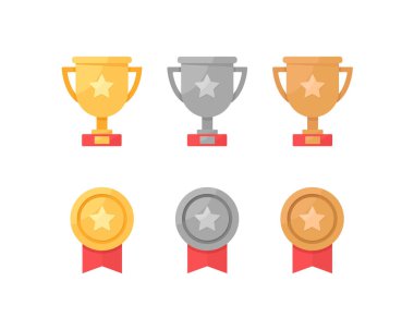 Birinci, ikinci ve üçüncü sıra. Altın, gümüş, bronz madalya, kupa