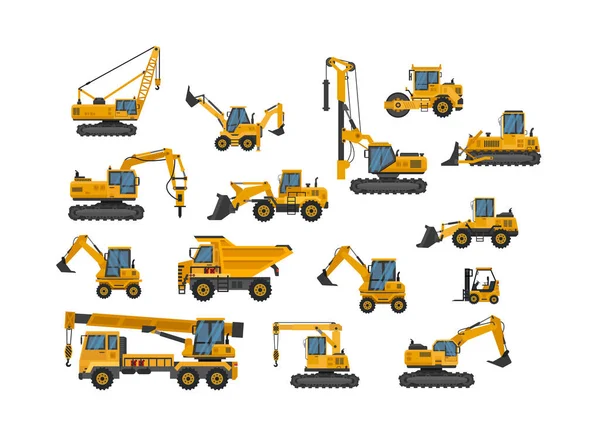 Big Set Icons Construction Work Building Machinery Special Machines Construction — Stock Vector