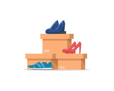 Shoe boxes with woman s footwear,Men shoes,flat design icon vector illustration clipart
