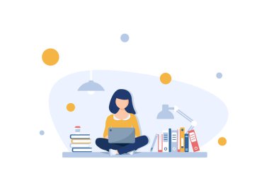 Serbest konsept, açık havada kız serbest bilgisayar kablosuz bağlantısıyla çalışıyor.