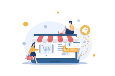 Çevrimiçi alışveriş için düz tasarım konsepti, web sayfası için çevrimiçi ticaret kolaylığı, web sitesi