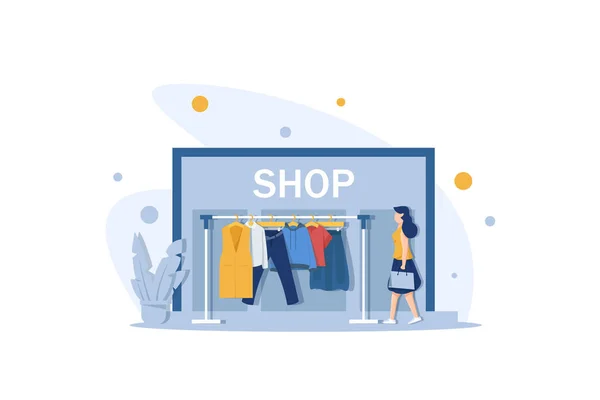 Woman Clothing Store Buying New Products Flat Design Icon Vector — 스톡 벡터