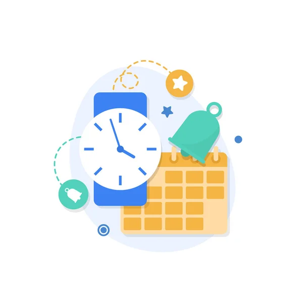 時計とカレンダーの通知 財務カレンダー フラットデザインアイコンベクトルイラスト — ストックベクタ