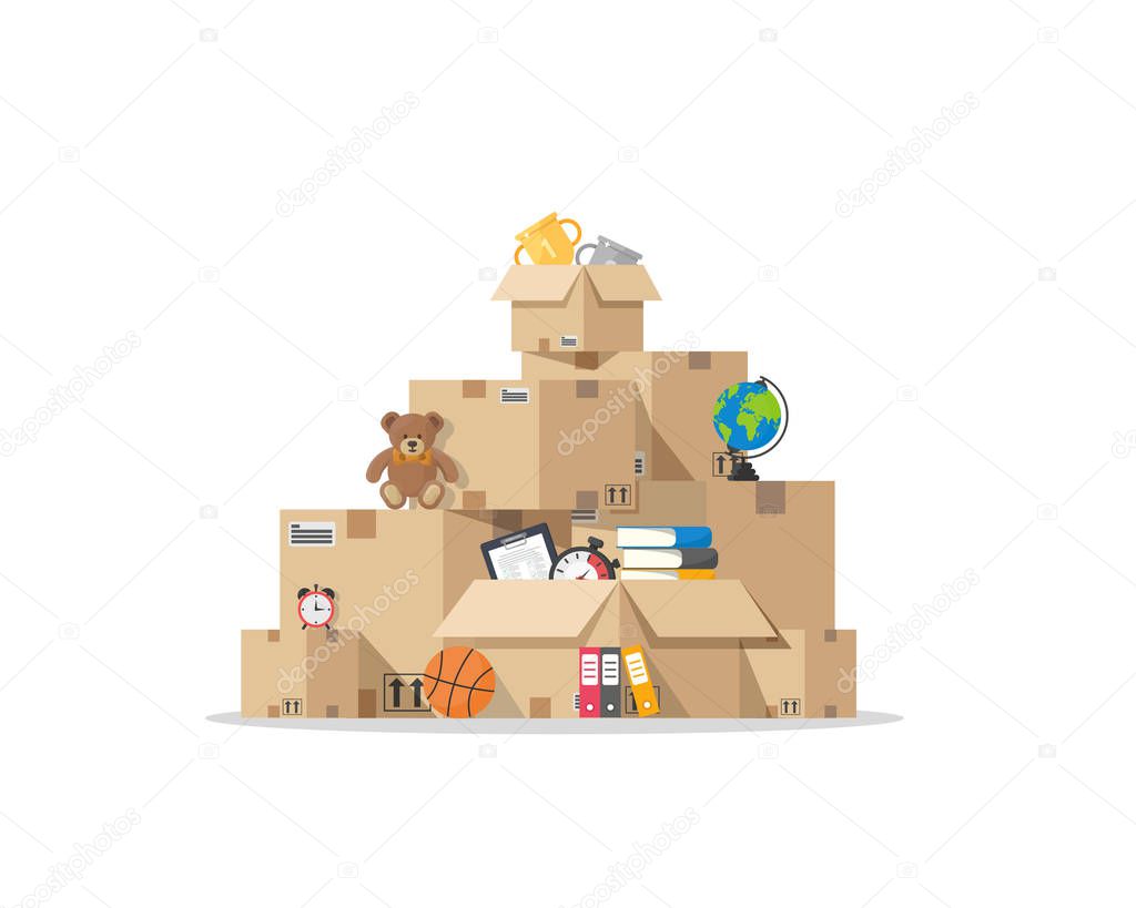 Moving with boxes to new home,flat design icon vector illustration