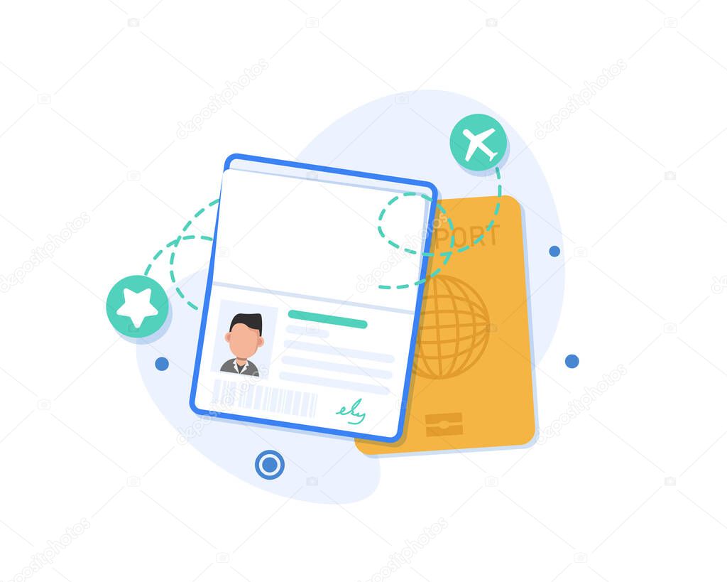 Flat design of passport icon. Vector template or mock up isolated on white background