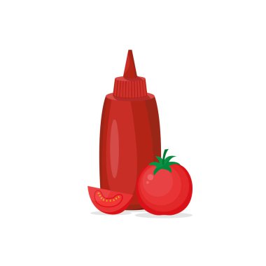 Dilimlenmiş ve taze domatesli ketçap. Kırmızı sos.