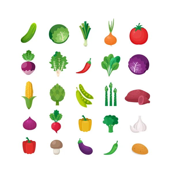 Vektorové Ikony Zeleniny Nastavené Kresleném Stylu — Stockový vektor