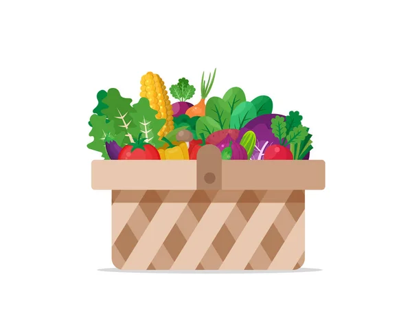 Basket Vegetables Flat Design Vector Icon Big Capacity Full Goods — 스톡 벡터