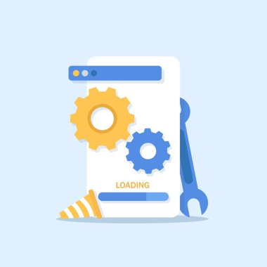 Sistem bilgisayar yazılımı güncelleştirmek ve yükseltme kavram. Yükleme işlemi akıllı telefon ekranında