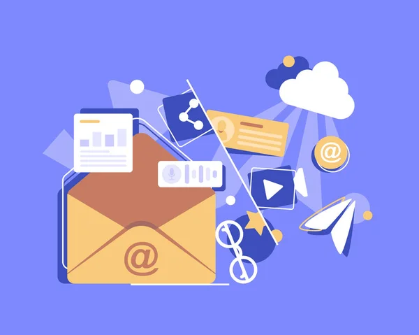 Email Mensagens Campanha Email Marketing Ilustração Vetorial Ícone Design Plano —  Vetores de Stock