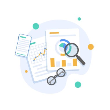 Dijital analitik, Büyük veri analizi, veri bilimi, piyasa araştırması, düz tasarım ikonu çizimi