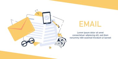 E- posta ve mesajlaşma, e-posta pazarlama kampanyası, düz tasarım vektör illüstrasyonu
