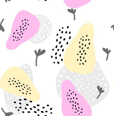  Pembe ve sarı noktalı kusursuz soyut desen, düz asgari antika renkli vektör.