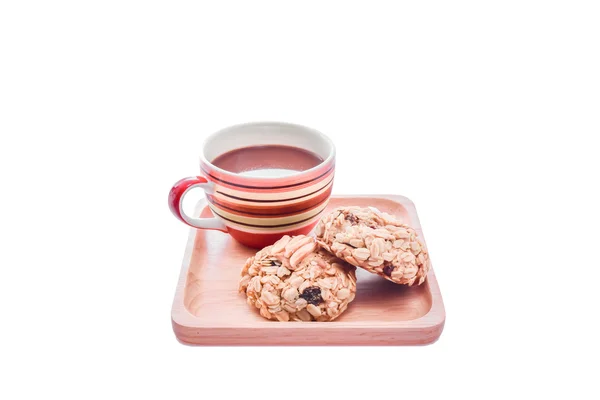 Leftover Cereal Cookies with hot chocolate on white background — Stock Photo, Image