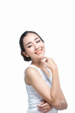 Asyalı güzel skinface sigara makyaj, beyaz arka plan üzerinde saf kozmetik ile