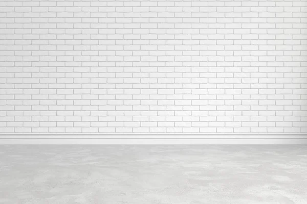 Interior de parede de tijolo branco em branco com sombra ligt de janelas para design, ilustração 3D e sala de renderização, espaço para desing — Fotografia de Stock