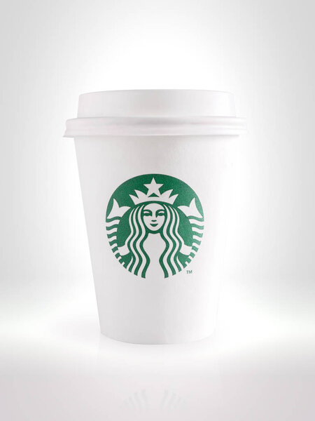 KHON KAEN ,THAILAND,26 JUNE 2017 : A Cup of Starbucks hot beverage coffee on white background clipping path on cup