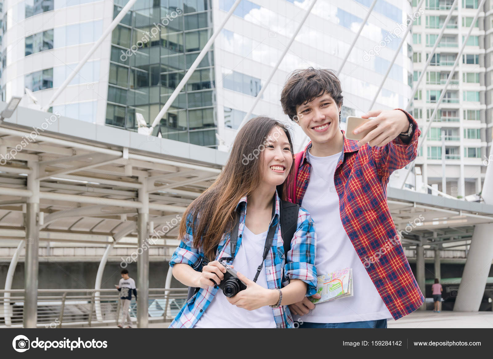 Vacation And Friendship Concept Selfie Smiling Asian Girl And Foreign Boy Friends With City Guide Map And Backpack In City Stock Photo Image By C Jes2uphoto Vacation And Friendship Concept Selfie Smiling Asian Girl And Foreign Boy Friends With City Guide Map And Backpack In City Stock Photo Image By C Jes2uphoto