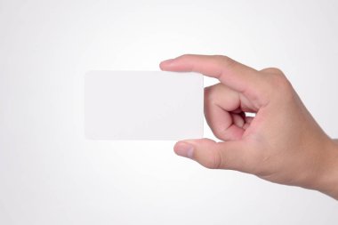 Boş kartvizit sahte kadar el üstünde blurre ofis Resepsiyon arka plan kullanın bize iletişim bilgileri tasarım templete