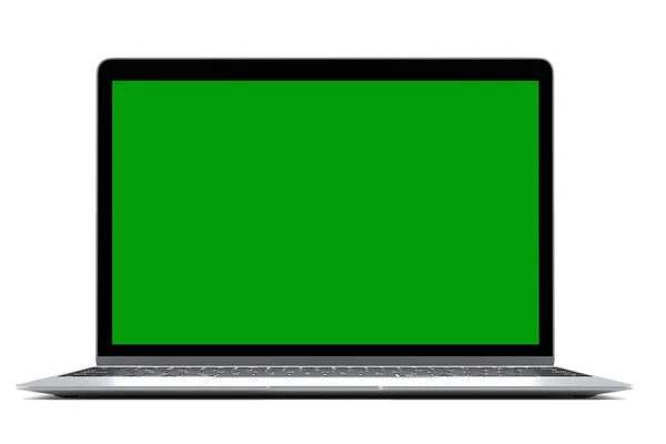 クリップ パス、3 d レンダリングとモックアップの緑スクリーンの白い背景で隔離の現代コンピューター ノート パソコン — ストック写真