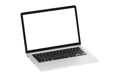 Modern bilgisayar laptop Açık beyaz ekran kırpma maskesi ile izole mevcut reklam ürünü veya web sayfası tasarım modelleme, 3D resimleme