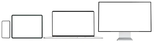 Nowoczesne Modne Urządzenia Puste Ekrany Zestaw Tabletów Komputerowych Smartfonów Mpty — Zdjęcie stockowe