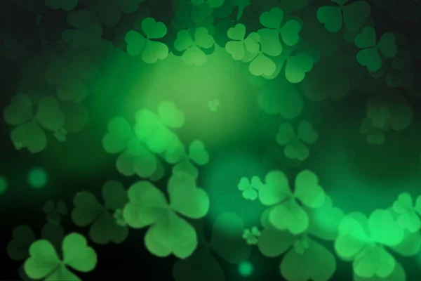 Patrick Day Green Background Trébol Hoja Bokeh Luces Desenfocadas Para —  Fotos de Stock