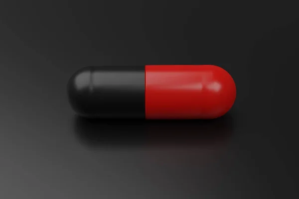 Realistic Red Black Medical Capsule Drak Background Medcine Concept Design — Stock Photo, Image