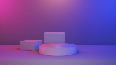 Soyut Mavi Pembe Canlı Yaya Sahnesi Kazanma Ödülleri veya sunum içeriği reklam afiş ürün tasarımı modeli. 3B illüstrasyon.