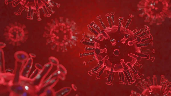 Red Virus or bacteria cells Microscope close up for background. COVID-19 Coronavirus background ,responsible for world flu outbreak and STOP coronavirus pandemic. virus close up concept. 3d rendering.