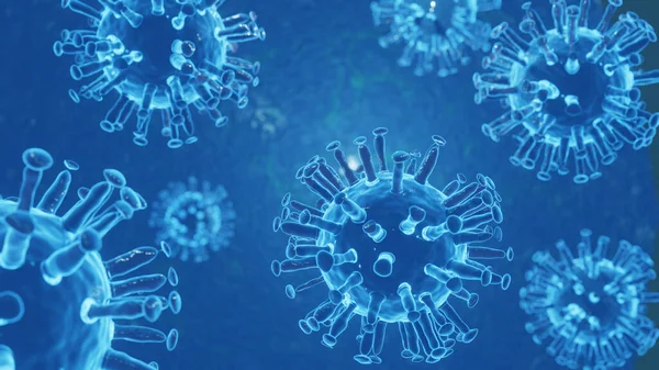 Blue Virus or bacteria cells Microscope close up for background. COVID-19 Coronavirus background ,responsible for world flu outbreak and STOP coronavirus pandemic. virus close up . 3d rendering.