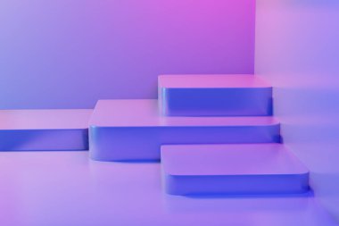 Mavi Pembe parlak arkaplanda soyut Boş Yaya Sahnesi mevcut içerik reklam afiş ürün tasarımı modeli için minimum arkaplan. 3B illüstrasyon.