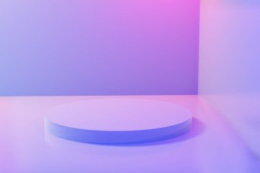 Mavi Pembe renkli parlak arkaplanda soyut Boş Çember Yayası mevcut içerik reklam afişi ürün tasarımı modeli için minimum arkaplan. 3B illüstrasyon.