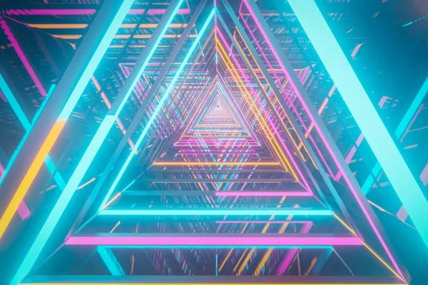 Abstraktní Neonový Trojúhelník Vzor Světelný Efekt Symetrie Odraz Pro Pozadí — Stock fotografie