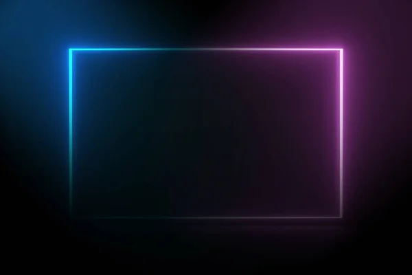 Abstract Ultraviolet Blauw Neon Licht Vierkant Frame Donkere Nacht Achtergrond — Stockfoto