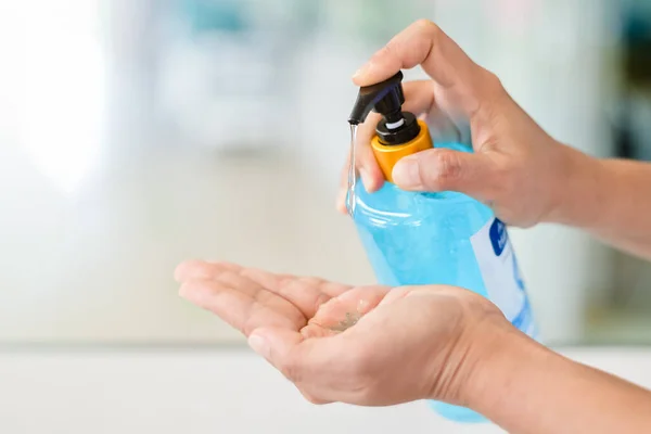 Hand Sanitizer Close Woman Hands Using Alcohol Hand Sanitizer Gel — Stock Photo, Image