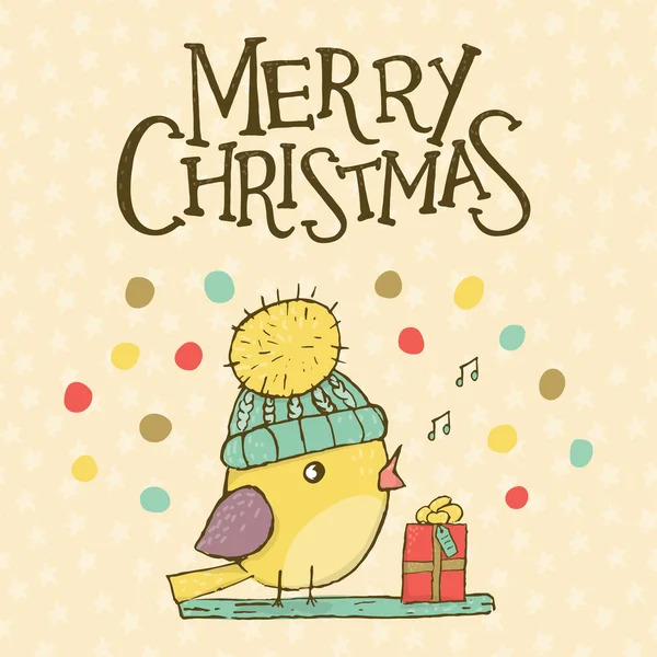 Cartão de saudação de Natal com um pássaro bonito — Vetor de Stock