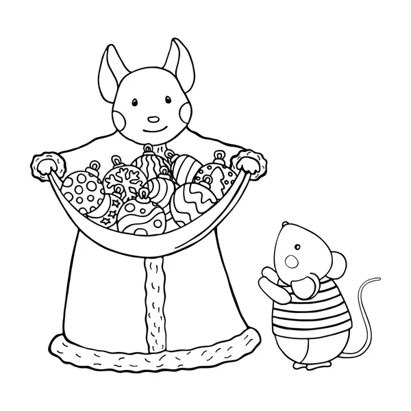 Mère souris avec des boules de Noël et mousy mignon — Image vectorielle