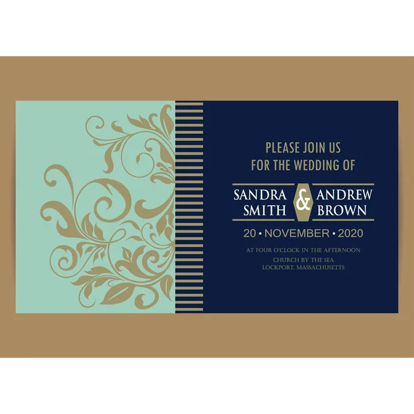 Carte d'invitation de mariage floral bleu marine — Image vectorielle