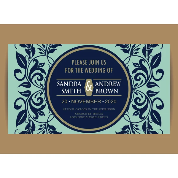 Carte d'invitation de mariage floral bleu marine — Image vectorielle