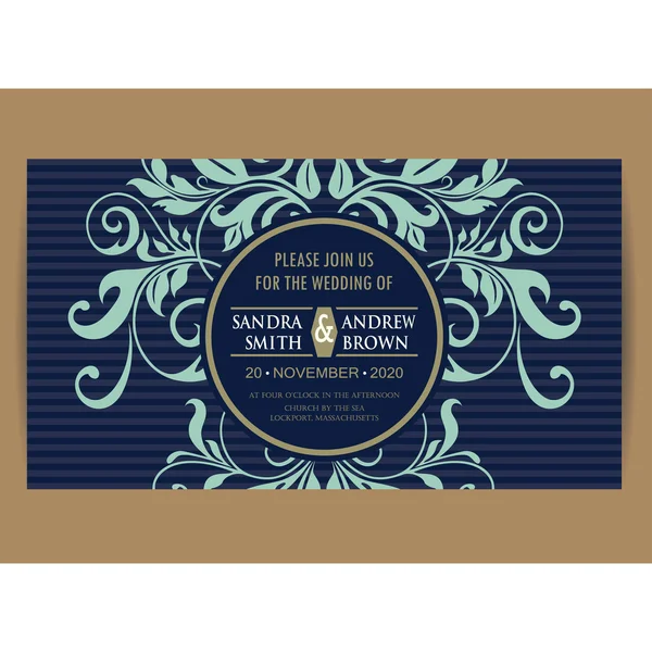 Carte d'invitation de mariage floral bleu marine — Image vectorielle