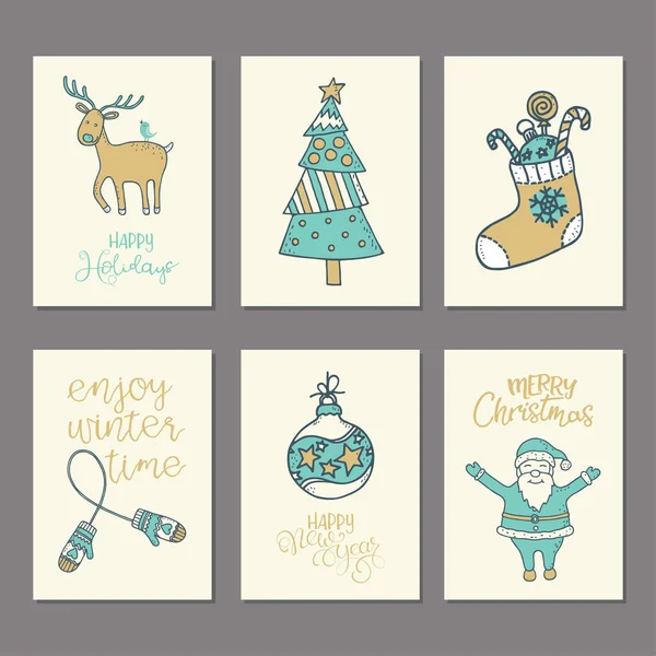 Colección de tarjetas de Navidad y Año Nuevo — Vector de stock