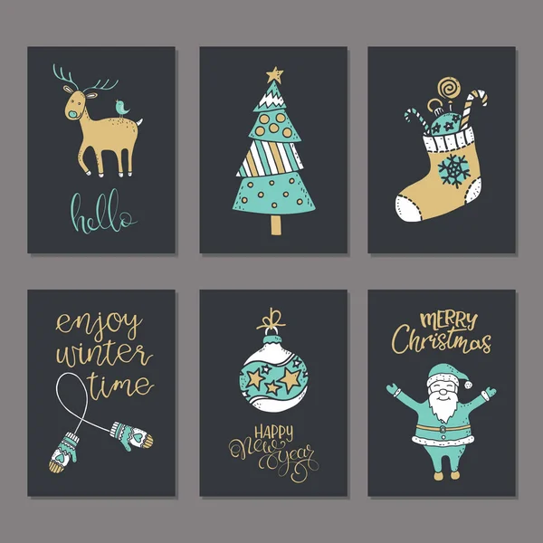 Conjunto de tarjetas de felicitación o invitación navideñas — Vector de stock