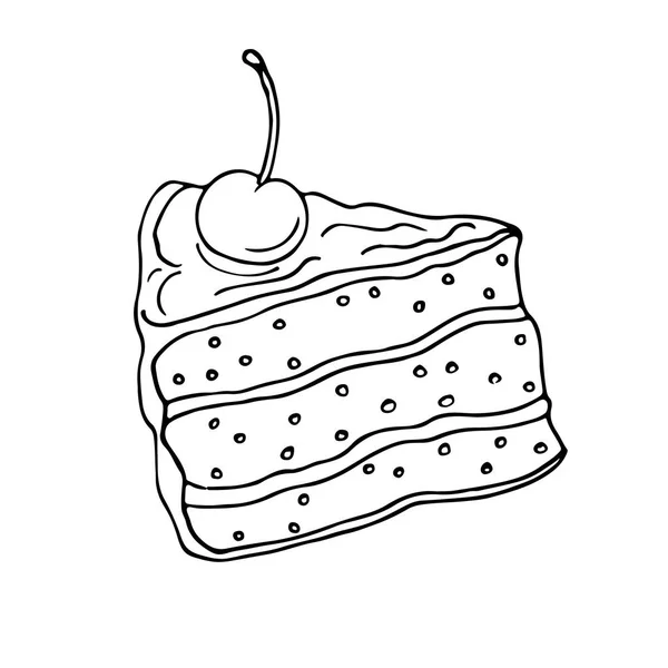 Una rebanada de pastel. Bosquejo dibujado a mano — Vector de stock